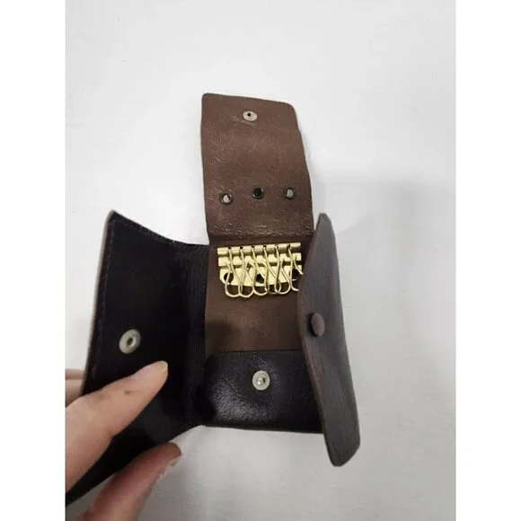 Vintage 70s Tex Tan Trifold Brown Leather Wallet Key Case Card Case Snap Closure - Picture 7 of 9